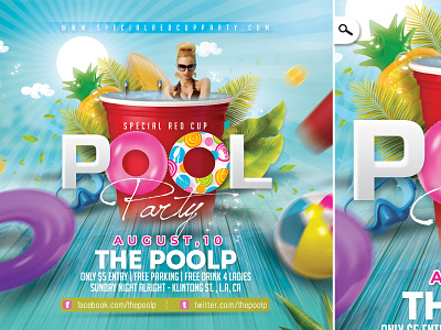Red Cup Pool Party Flyer bash beach club dj eve evening event flyer fun music night party pool seasonal summer sun swimming pool template theme themed
