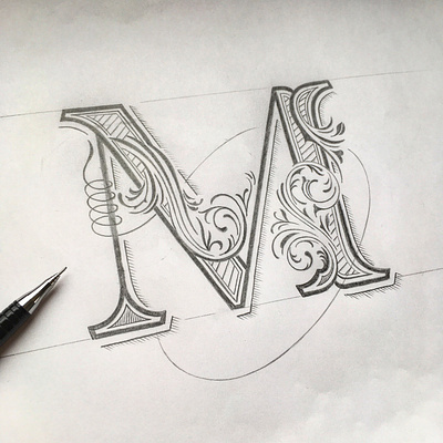 M flourishes lettering sketch