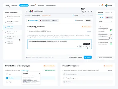 OKR Management Software | Conversations Module • Components dashboard desktop form milestones okr project management questionnaire task management web app