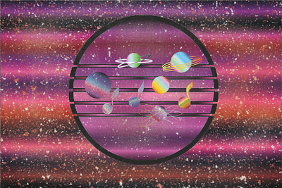 Music is a space of feelings Part 2. Circle. adobe illustrator adobe photoshop illustraion music note old planet purple space