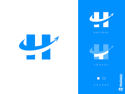 Holiday Travel logo mark blue branding design flight fly gedas meskunas glogo holidays icon illustration letter logo negativespace plain rocket sky swash travel vacation vector