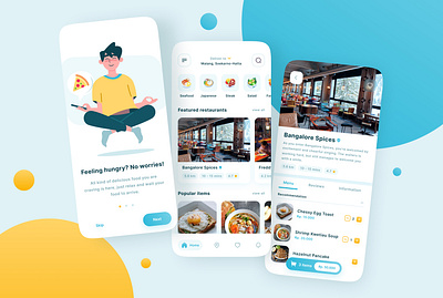 Go Get Eat - Food Delivery App blue clean design design exploration food food and drink food app food delivery app food delivery service illustration mobile app ui ui design ui exploration user experience user experience design user interface ux ux design yellow