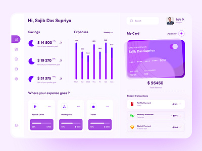 Financial Dashboard Design admin app banking clean dashboard design finance financial interface minimal popular design popular shot sajib top ux ui designer trend 2021 ui uiux ux web website