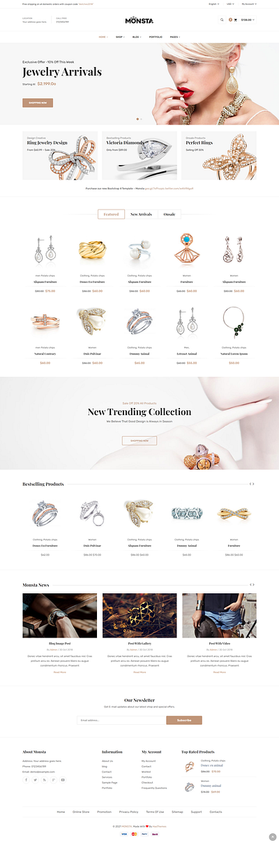 Monsta Jewelry eCommerce Bootstrap 4 Template clean clean jewellery jewellery shop jewelry html modern responsive store watch watch html