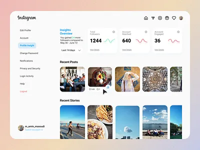 Instagram Insight Website crm dark mode design follower insight instagram management photo social network statistic ui ux website