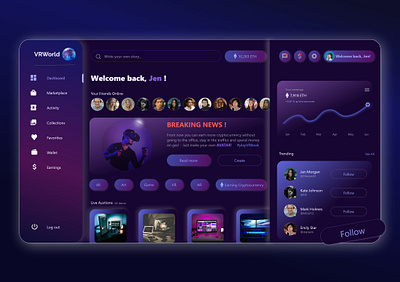 VRWorld Dashboard 3d animation app branding design graphic design illustration logo motion graphics reality typography ui ux vector virtual vr web app