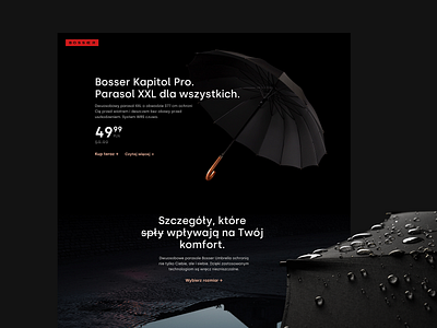 Bosser Umbrella landing page clean dark ui design e comerce homepage landing page design photography typography ui umbrella ux web website