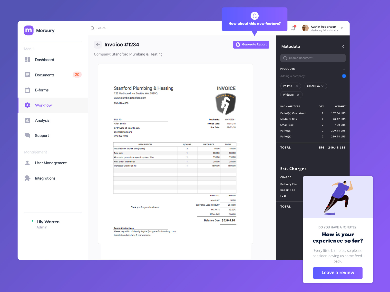 Example of Dashboard - Invoice Processing Software