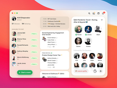 Clubhouse Desktop Concept big sur clubhouse concept design desktop glassmorphism interface macos macosx ui