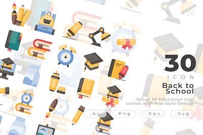 Education Icon Sets comes with flat style design art school backpack college creative diploma education graduate graduation highlighter icon icon design learning modern startup study