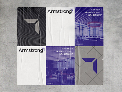 Armstrong Branding Concept 3d mockup angle arrow box business card ceiling clean icon concept corner icon identity identity branding inspiring logo posters sans serif simple social tile wall