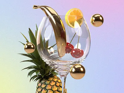 Fruity Wine in 3D 3dart 3dartist adobedimension banana cherry fruit lemon pineapple threedimensional wine