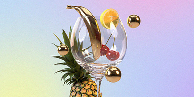 Fruity Wine in 3D 3dart 3dartist adobedimension banana cherry fruit lemon pineapple threedimensional wine