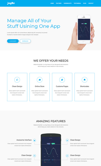 JoyRe - Responsive App Landing Page app applanding boostrap4 design html5