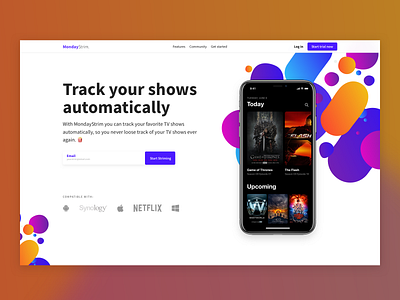 MondayStrim app branding design hero landing page logo netflix streaming typography ui ux video