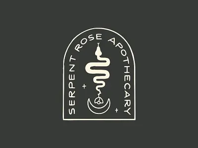 Serpent Rose Apothecary Logo apothecary apothecary logo crescent moon hand drawn hand drawn logo hand lettering herbal herbal logo herbalism holistic illustration lettering logo logo design moon rose serpent snake tincture logo typography