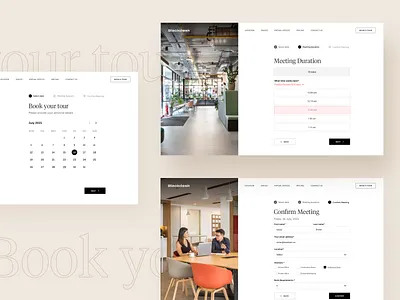 Blackdesk - Book a tour flow booking calender coworker coworking coworkingspace demo design dropdown enterprise illustration inspiration landing page meeting startup steps web website wizard