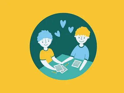 Teens androgynous cdc cute dating friendly friends happy health healthcare homework illustration illustrator kids love procreate relationships school spot illustration teens yellow