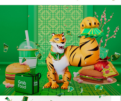 Grab - Tiger Year Promotion 3d animation concept design motion graphics projection mapping render