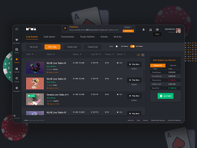 Poker Lobby 🃏 casino clean live poker lobby platform ui poker poker interface poker online poker platform poker tables poker ui poker ux pokeronline pokerplayer sharia sharia.design uxui