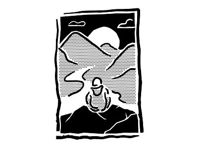 Retro Mountain view B&W 80s comic drawing halftone illustration illustrator ipad landscape line art lines linocut minimal mountains old school outdoor procreate retro sunset vector vintage