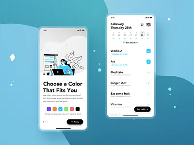 Habit Tracker App Concept Pt. 2 app blue concept customize design habit habit tracker healthy illustration ui uidesign uiux
