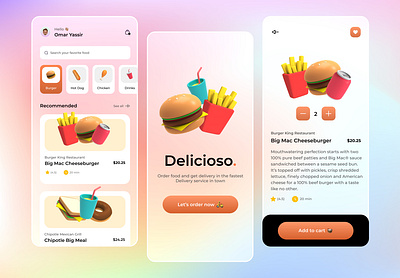 Delicioso 🍟🍔🌭🍗 adobe colors delivery figma food glass glassmorphism gradients ui ui design uiux uiuxdesign uiuxdesigner
