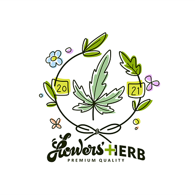 Flowers... +Herb.. Ok. flat illustration logo minimal vector
