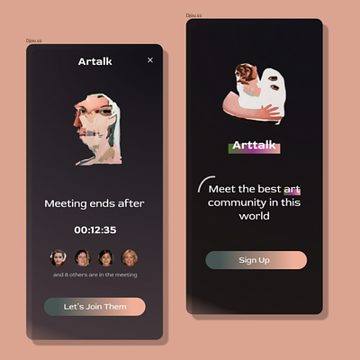 Artalk Chat app for meetings art club house design meeting app minimal ui ux user interface video chat zoom