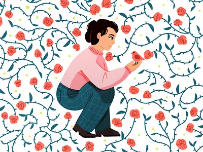 Illustrated Diaries bird character character design illustration illustrator roses texture thorns woman