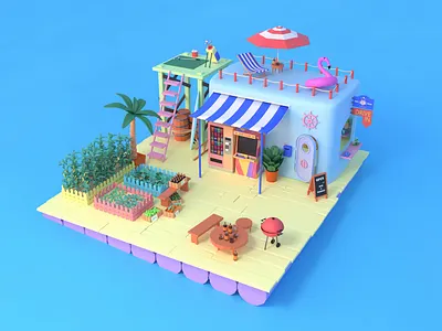 Last raft on earth 3d arcade b3d bar blender fun market ocean raft