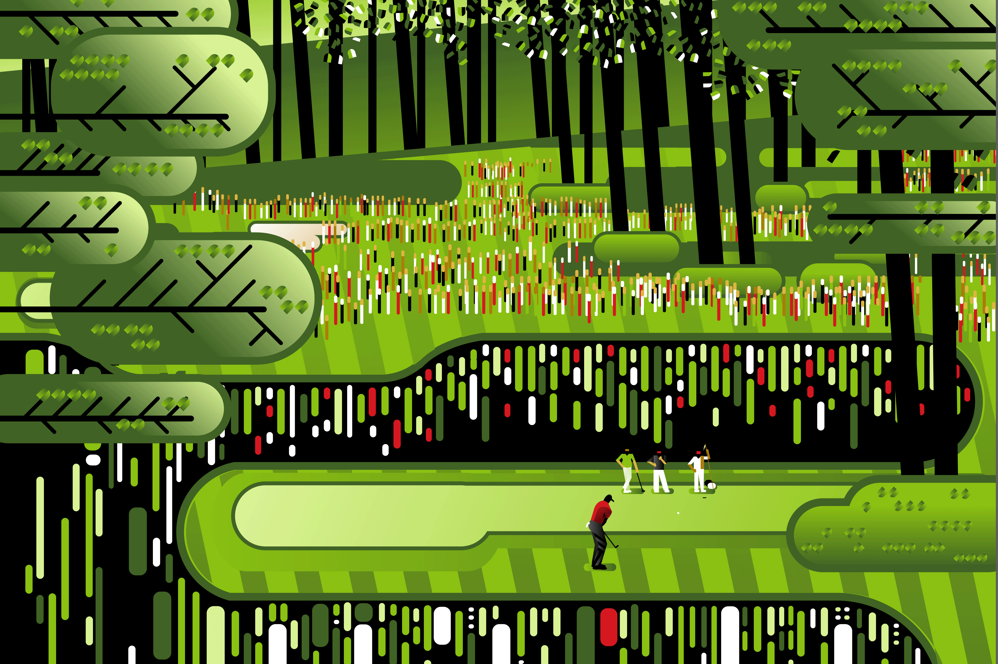 Augusta golf tiger woods abstract contemporary digital art editorial golf graphic design illustration illustrator landscape sports vector