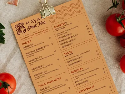 Mayan Street Food Menu brand identity branding cafe food food truck kentucky louisville mayan mayan cafe menu menu design pattern print restaurant restaurant branding