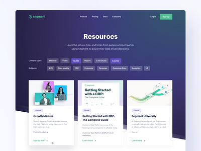 Segment — Resources catalog clean clients ebook event landing page landingpage redesign register resource resources segment tonik ui uiux ux visual webinar website website design