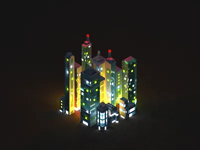 Glowing city scene city glow voxel