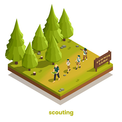 Summer camp composition camp illustration isometric scouting summer vector