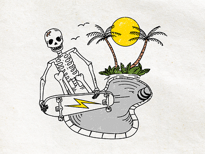 Shred Til Ya Dead branding california design hawaii illustration island palm tree skate art skateboard skateboard graphics skateboarder skateboarding skateboarding art skater skeleton skull skull art stamp design surf art west coast