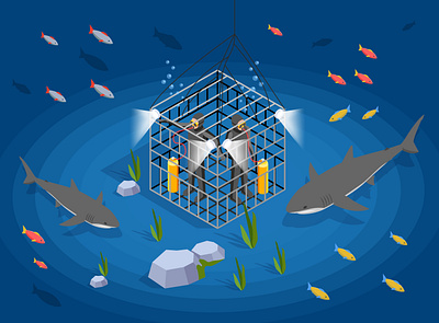 Underwater explore background aqualung illustration isometric research underwater vector