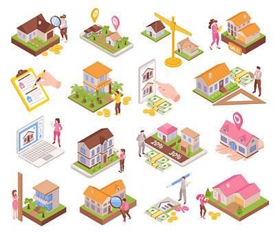 Real estate appraisal set appraisal business estate illustration isometric vector