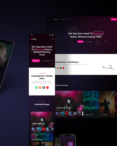 Muzikfy, music platform design desktop application landing mobile app music ui design ux uxdesign web app
