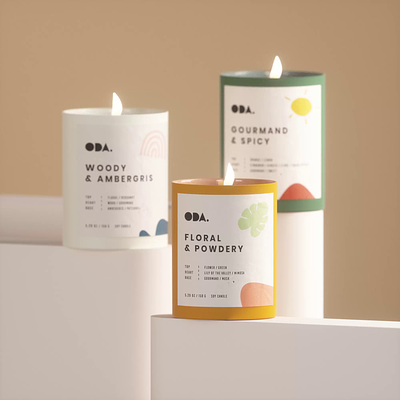 Branding & Packaging Design for Oda Candles 🕯️ 3d box design branding candle colorful decoration fun home illustration label design logo packaging design