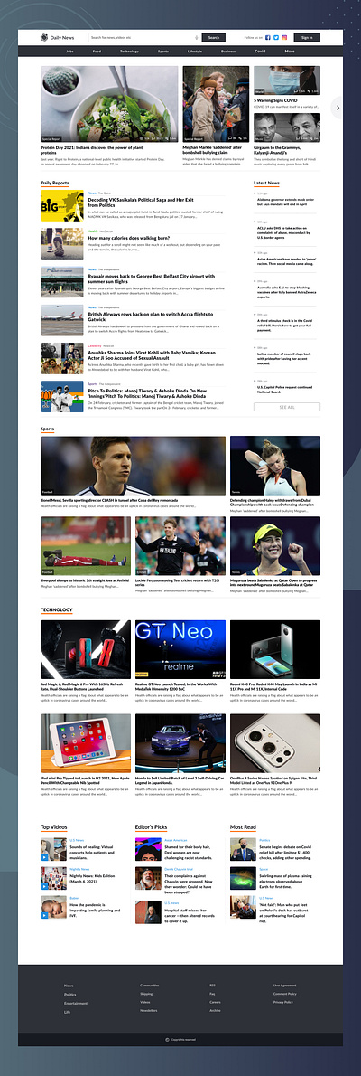 News Website | User Interface design footer hero section landingpage news search uiux userexperience userinterface website website design