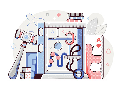 Games! book illustration equipment flat design games gamestore illustration instruments intellectual line art puzzle games puzzles quiz ui illustration