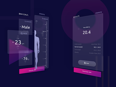 BMI Calculator UI Design | Glassmorhpism | Prototype app design flat glassmorphism minimal mockups prototype typography ui ux