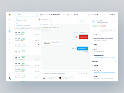 Conversation Manager agent app bot builder chat chatbot conversation dashboard manager messages product product design search sidebar takeover ui user ux web web app