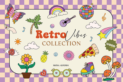 Hippie Retro Vibes Collection clipart design flowers flowers illustration food fun graphic design hippie illustration music retro summer summer beach vector
