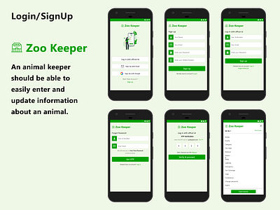 Zoo Keeper Login/SignUp android app design animal care app app design figmadesign forget password screen freepik illustraion ios app design login login page login screen mobile design signup screen simple web design zoo app zoo app design