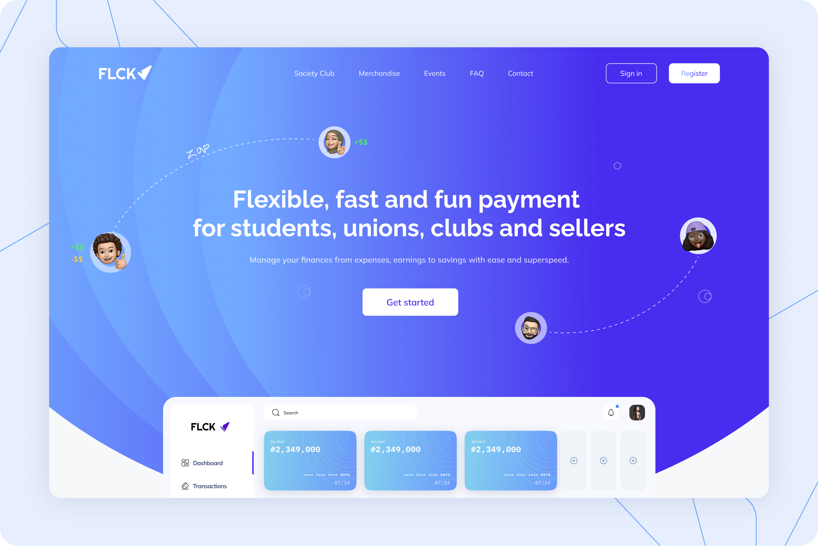 Flck Finance design figma fintech hero land landing page saas ui uiux web