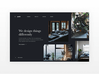 Yoshi Interior Designers Concept Page branding clean dark design interior landing modern ui ux website