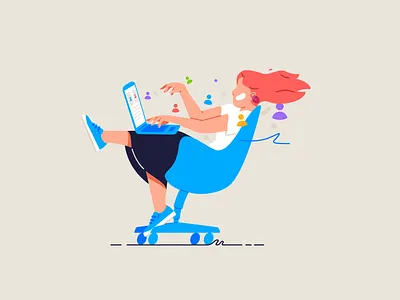 HR research branding character design flat girl hr illustration laptop research stroke vector work